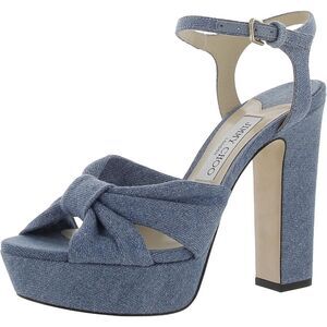 Jimmy Choo Womens Heloise Blue Denim Bow Platform Sandals Shoes NWT